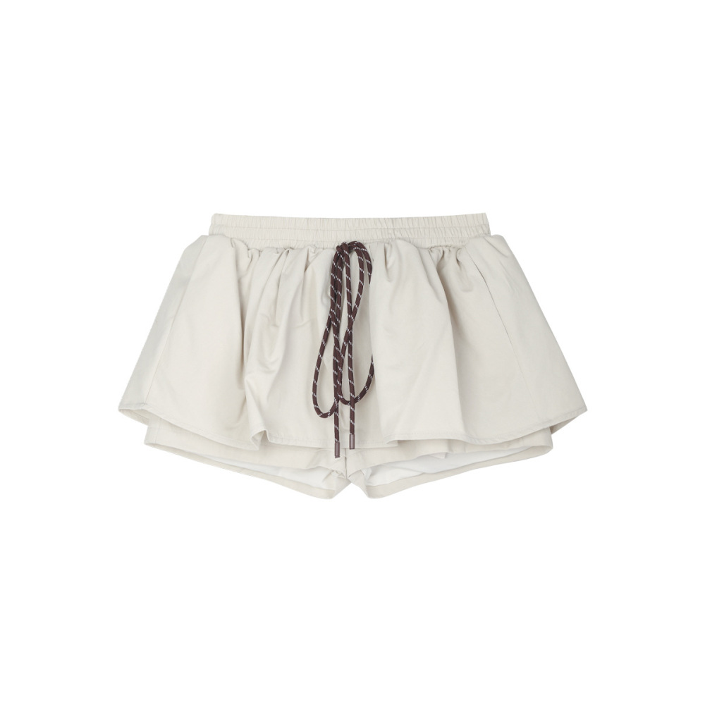 Versatile Elastic Waist Drawstring Shorts Skirt