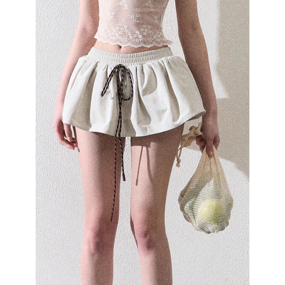 Versatile Elastic Waist Drawstring Shorts Skirt