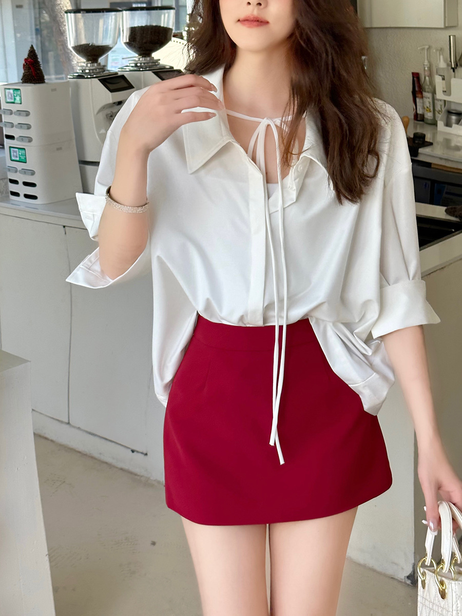 Vibrant Red Elegant Midi Skirt