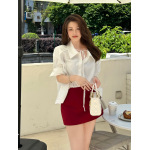 Vibrant Red Elegant Midi Skirt