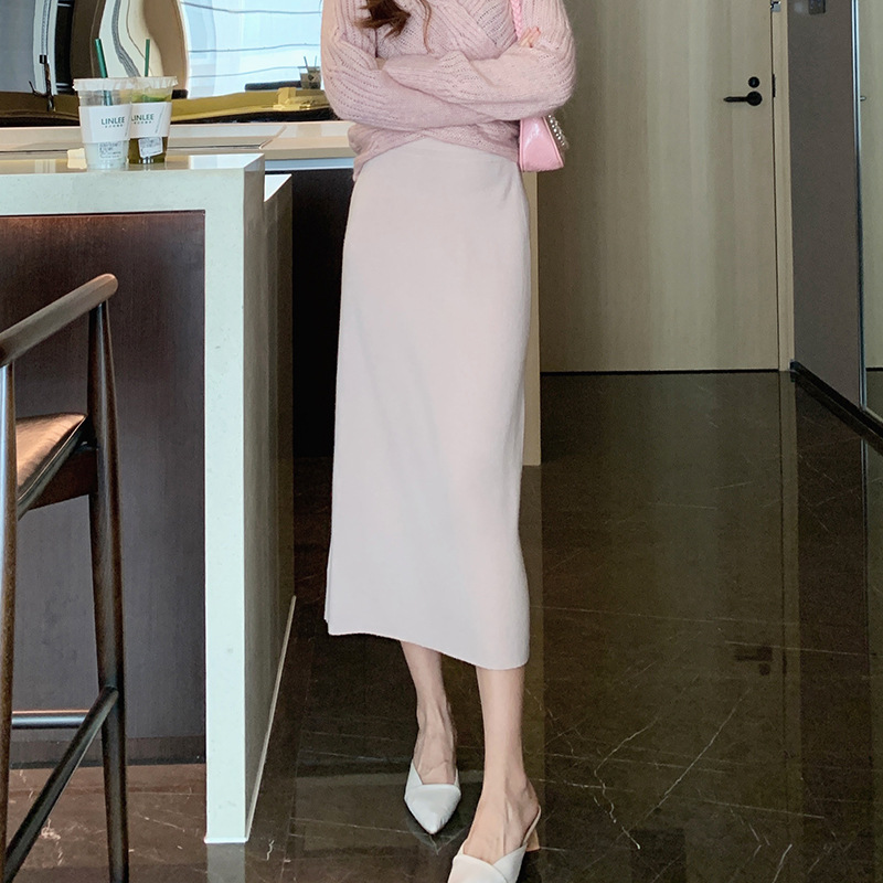 Wool Knit Bodycon Midi Skirt