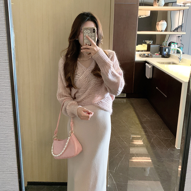 Wool Knit Bodycon Midi Skirt