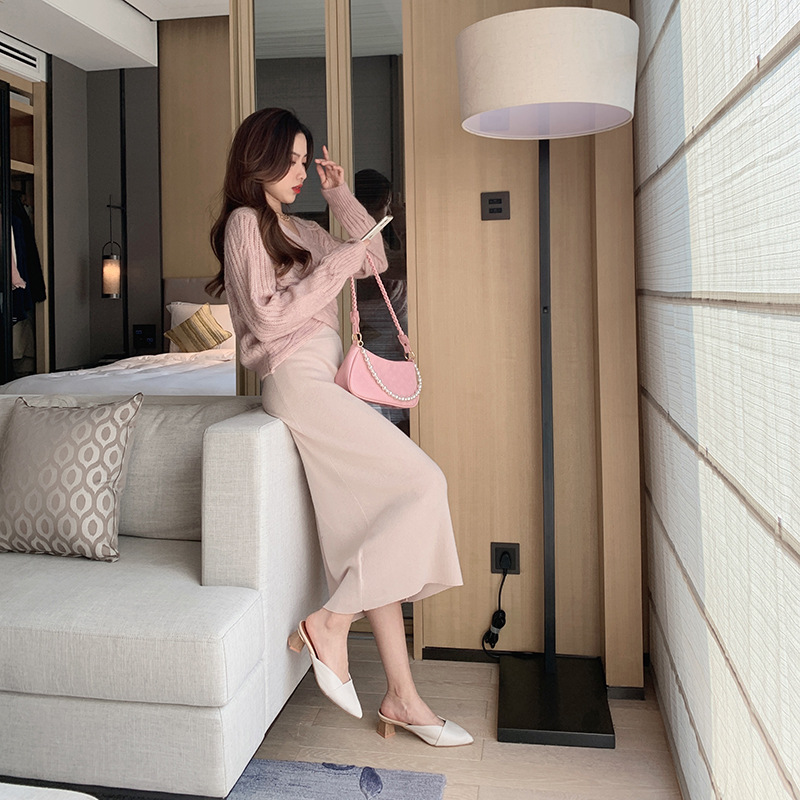 Wool Knit Bodycon Midi Skirt