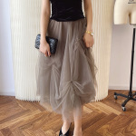 Elastic Waist Pleated Tulle Midi Skirt - Flowy & Feminine