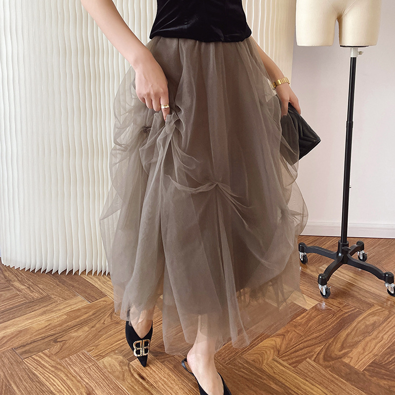 Elastic Waist Pleated Tulle Midi Skirt - Flowy & Feminine