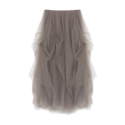 Elastic Waist Pleated Tulle Midi Skirt - Flowy & Feminine 01