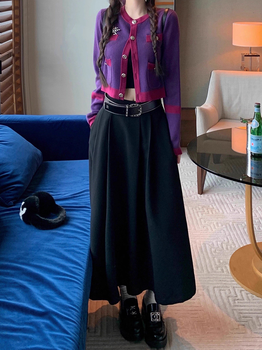 Matte Satin A-Line Midi Skirt With Buckle Belt