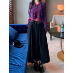 Matte Satin A-Line Midi Skirt With Buckle Belt