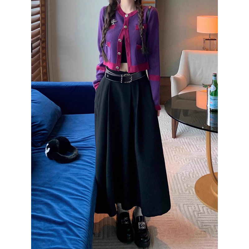 Matte Satin A-Line Midi Skirt With Buckle Belt