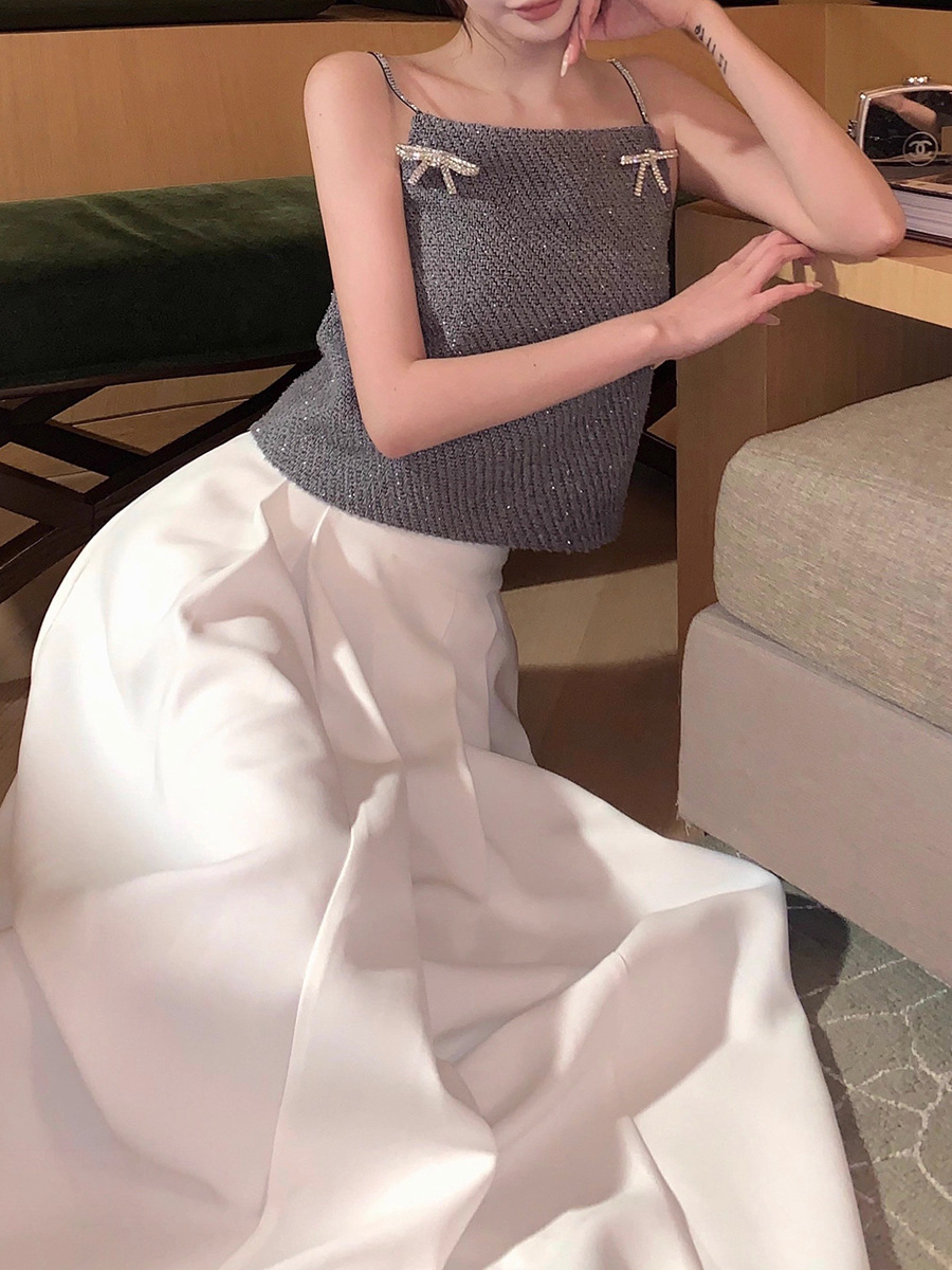 Matte Satin A-Line Midi Skirt With Buckle Belt