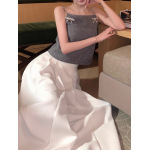 Matte Satin A-Line Midi Skirt With Buckle Belt