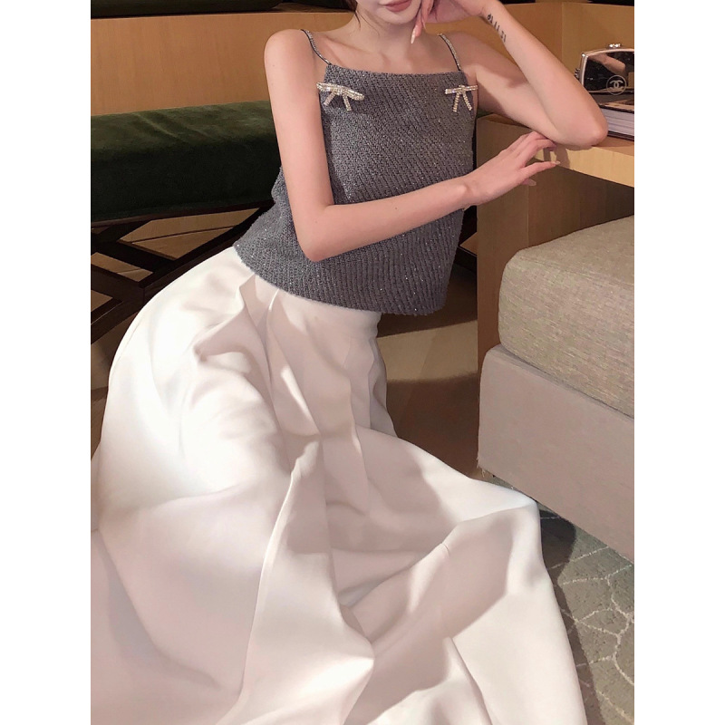 Matte Satin A-Line Midi Skirt With Buckle Belt