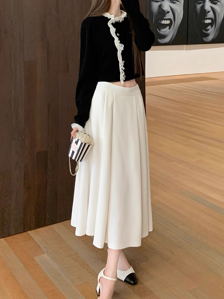 Matte Satin A-Line Midi Skirt With Buckle Belt
