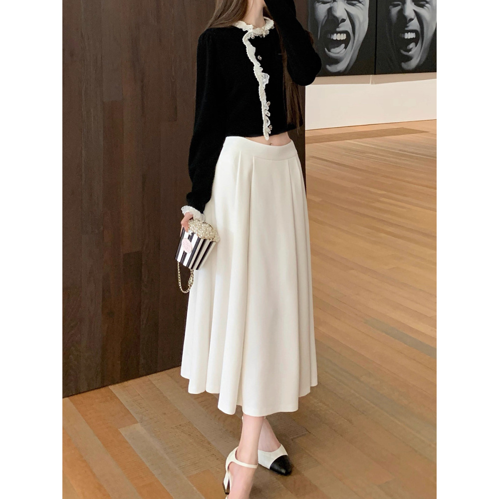 Matte Satin A-Line Midi Skirt With Buckle Belt