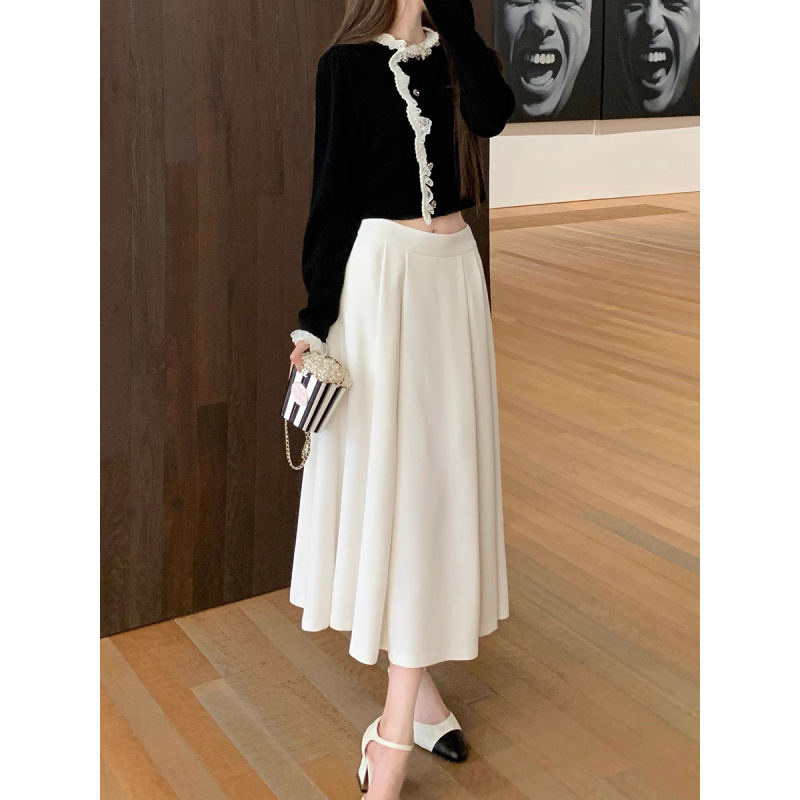 Matte Satin A-Line Midi Skirt With Buckle Belt