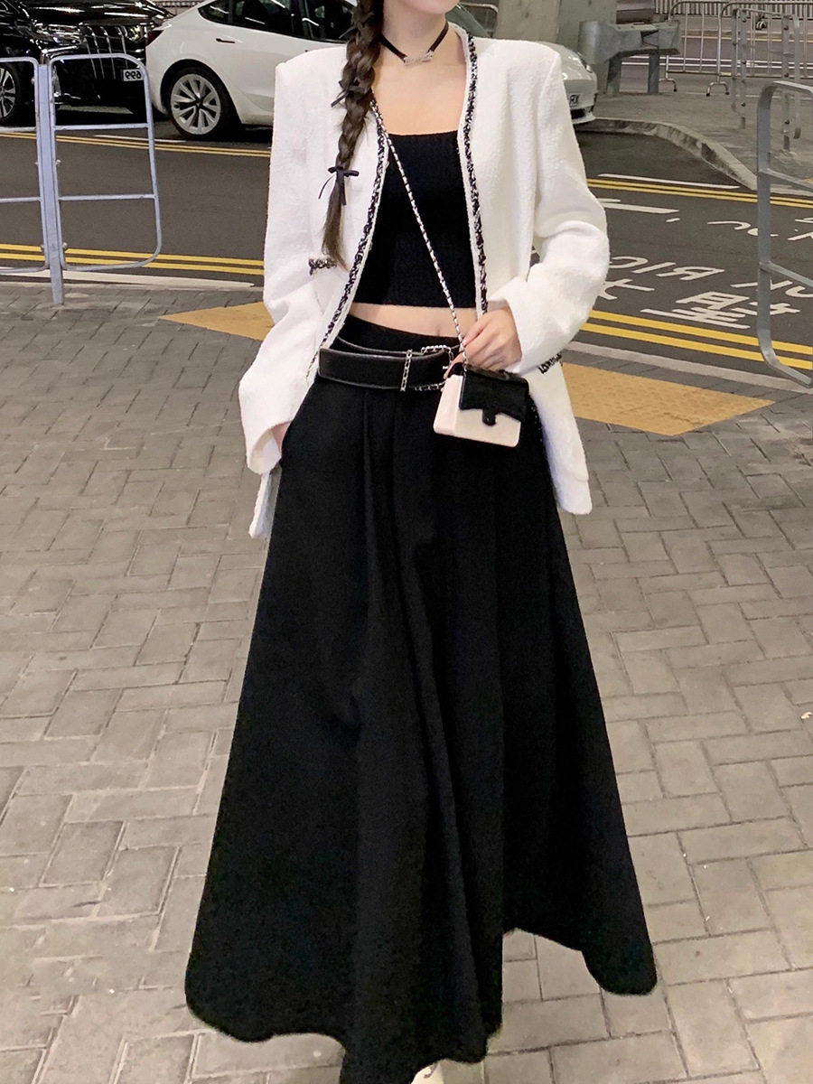 Matte Satin A-Line Midi Skirt With Buckle Belt