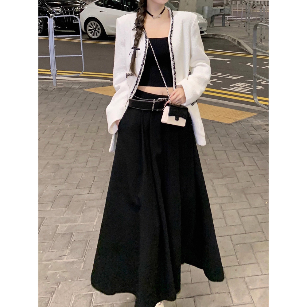 Matte Satin A-Line Midi Skirt With Buckle Belt