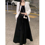 Matte Satin A-Line Midi Skirt With Buckle Belt