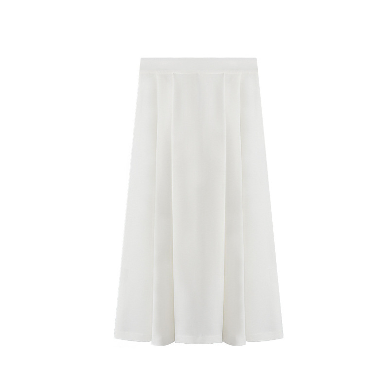 Matte Satin A-Line Midi Skirt With Buckle Belt