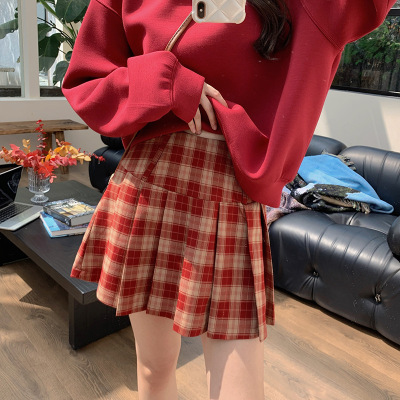 Red Plaid Pleated Mini Skirt - Trendy & Flirty 02