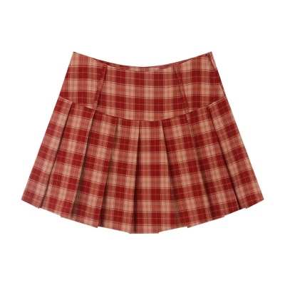 Red Plaid Pleated Mini Skirt - Trendy & Flirty 01