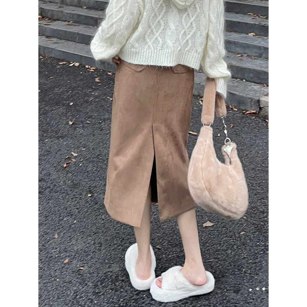 Retro Suede High-Waist Maxi Skirt