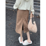 Retro Suede High-Waist Maxi Skirt