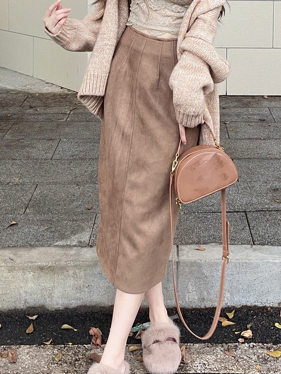 Retro Suede High-Waist Maxi Skirt