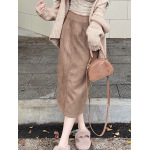 Retro Suede High-Waist Maxi Skirt