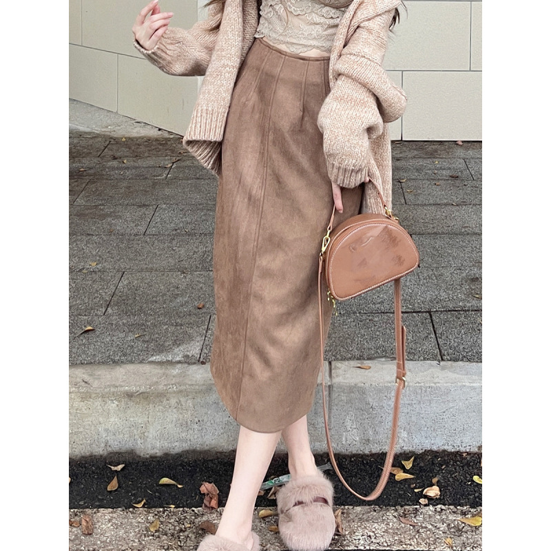 Retro Suede High-Waist Maxi Skirt