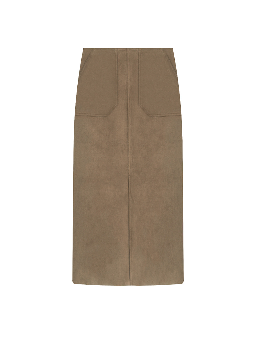 Retro Suede High-Waist Maxi Skirt