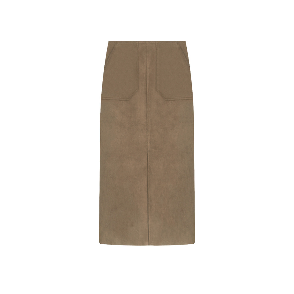 Retro Suede High-Waist Maxi Skirt