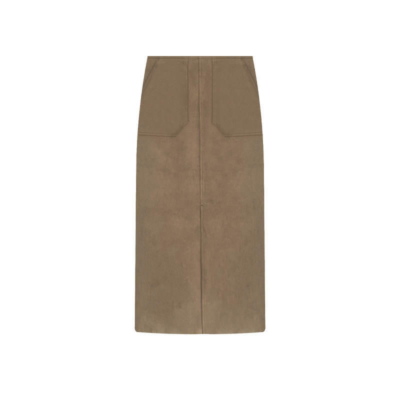 Retro Suede High-Waist Maxi Skirt