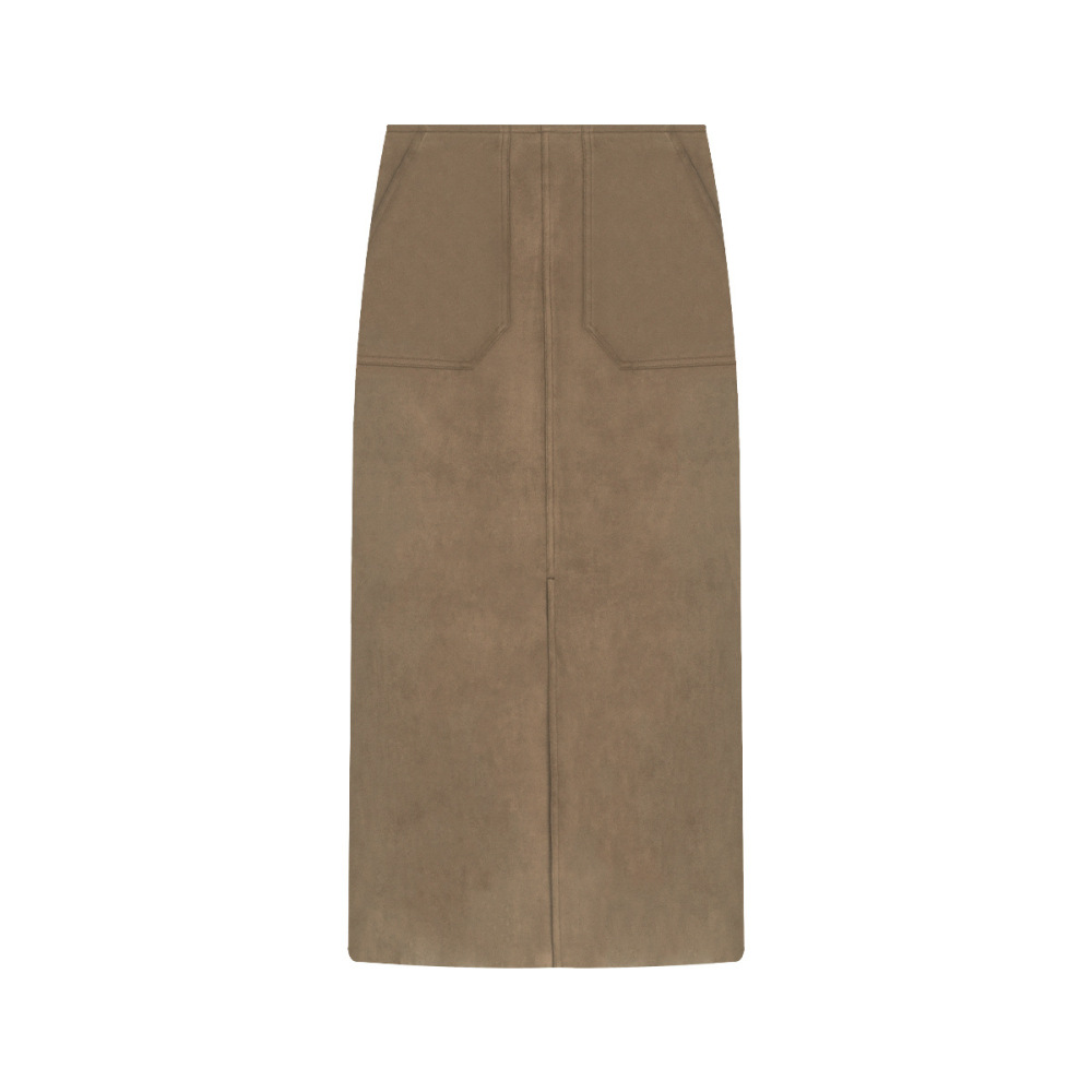 Retro Suede High-Waist Maxi Skirt