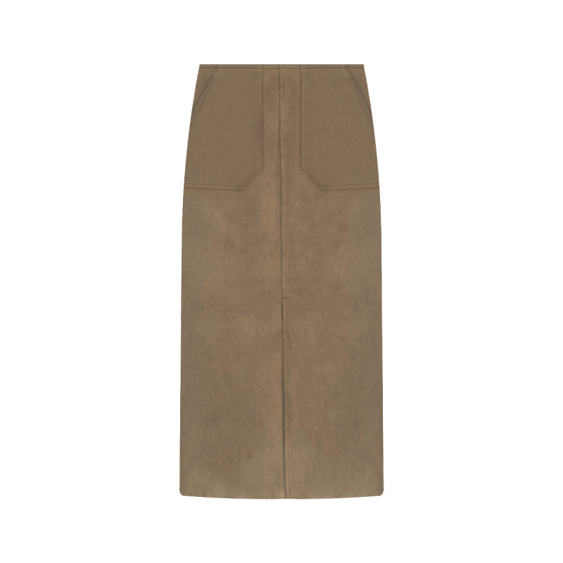 Retro Suede High-Waist Maxi Skirt