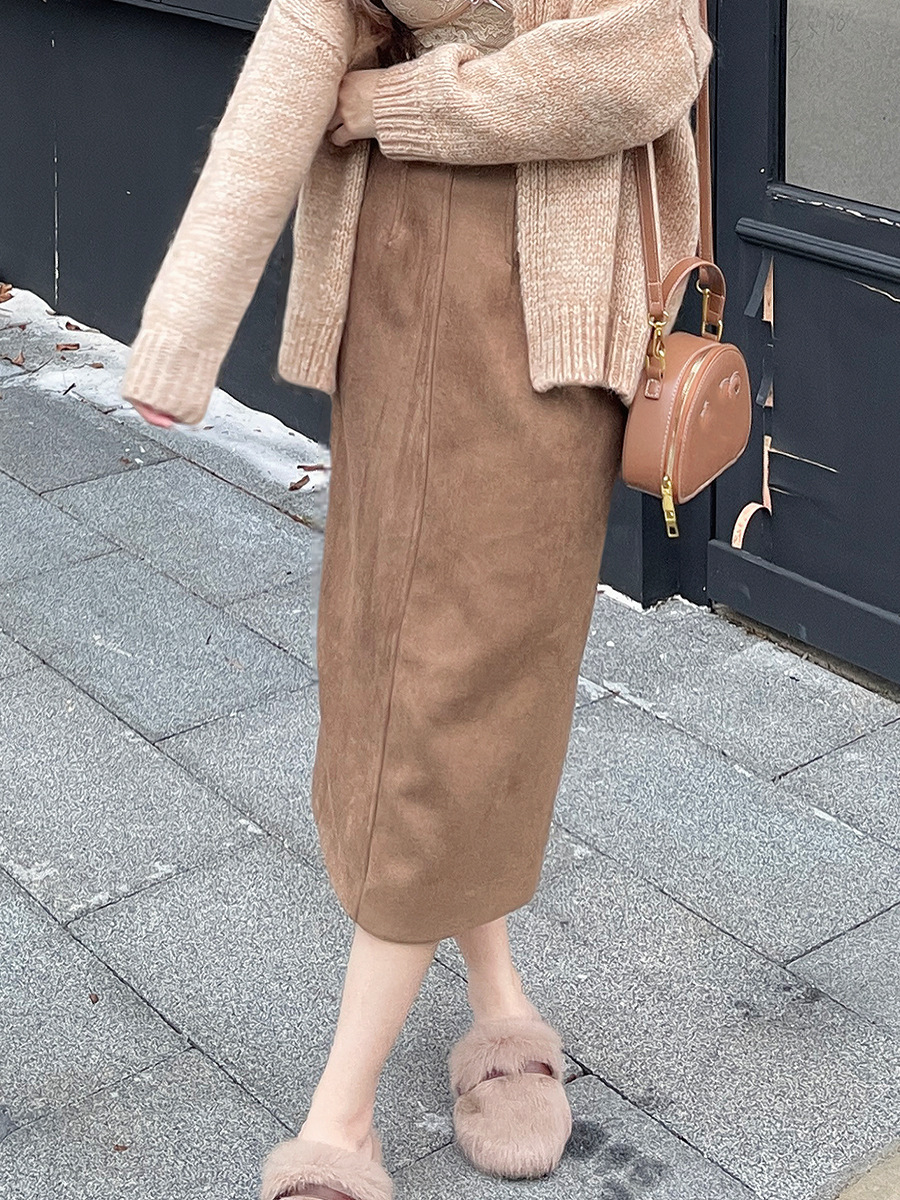 Retro Suede High-Waist Maxi Skirt