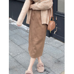 Retro Suede High-Waist Maxi Skirt