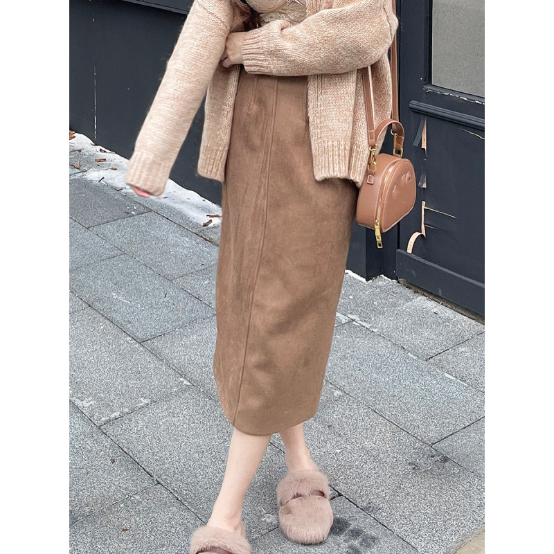 Retro Suede High-Waist Maxi Skirt