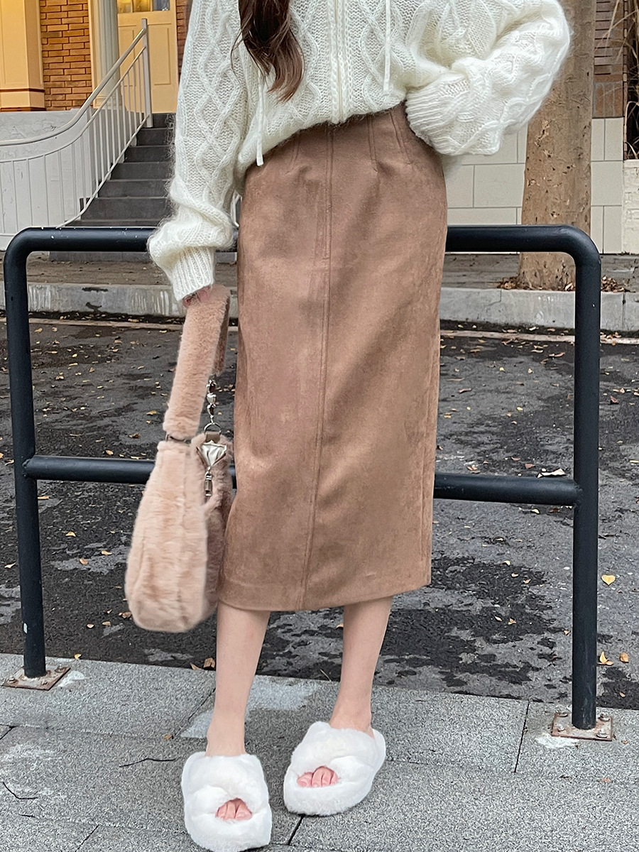 Retro Suede High-Waist Maxi Skirt