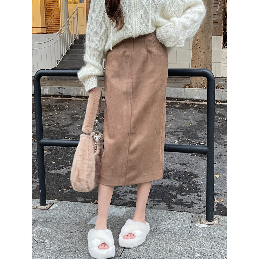 Retro Suede High-Waist Maxi Skirt