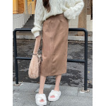 Retro Suede High-Waist Maxi Skirt