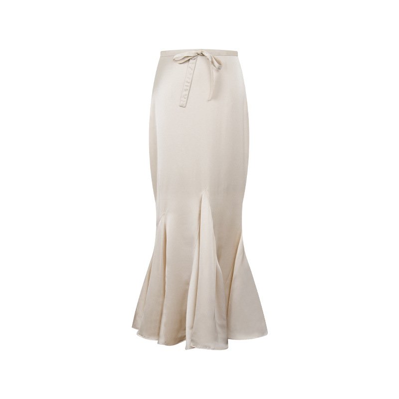 Silk Fish-Tail High-Waisted Midi Skirt - Elegant & Figure-Flattering