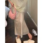Sparkly Elastic Waistband Fish-Tail Midi Skirt