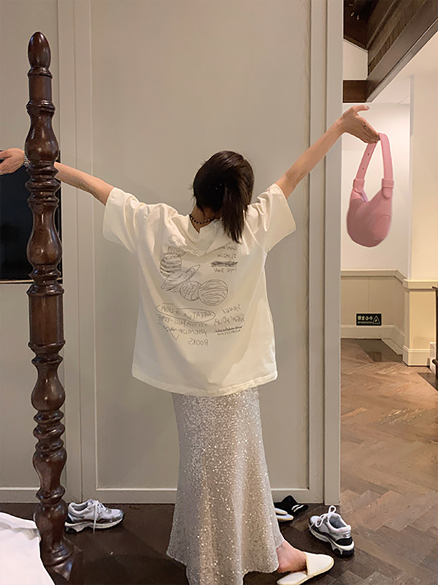 Sparkly Elastic Waistband Fish-Tail Midi Skirt