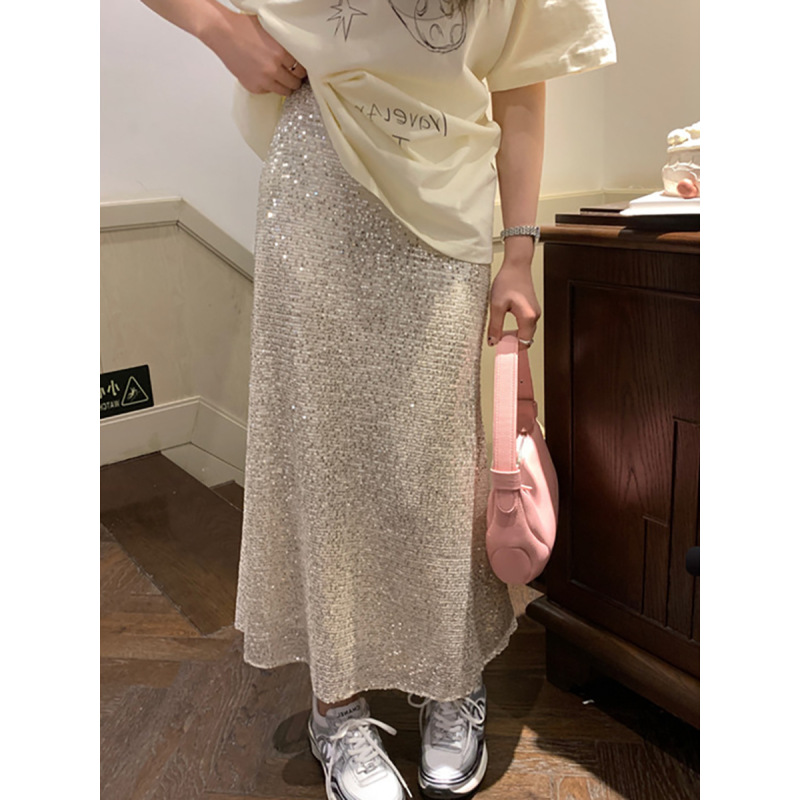Sparkly Elastic Waistband Fish-Tail Midi Skirt
