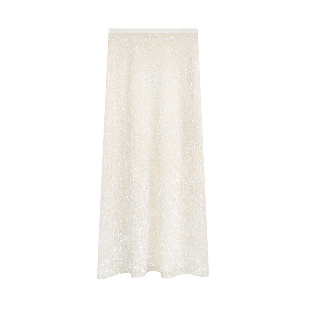 Sparkly Elastic Waistband Fish-Tail Midi Skirt