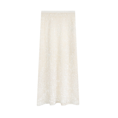 Sparkly Elastic Waistband Fish-Tail Midi Skirt 02