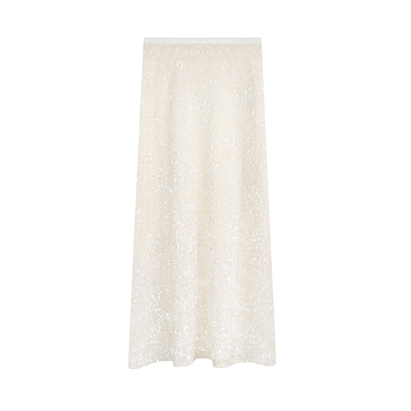 Sparkly Elastic Waistband Fish-Tail Midi Skirt