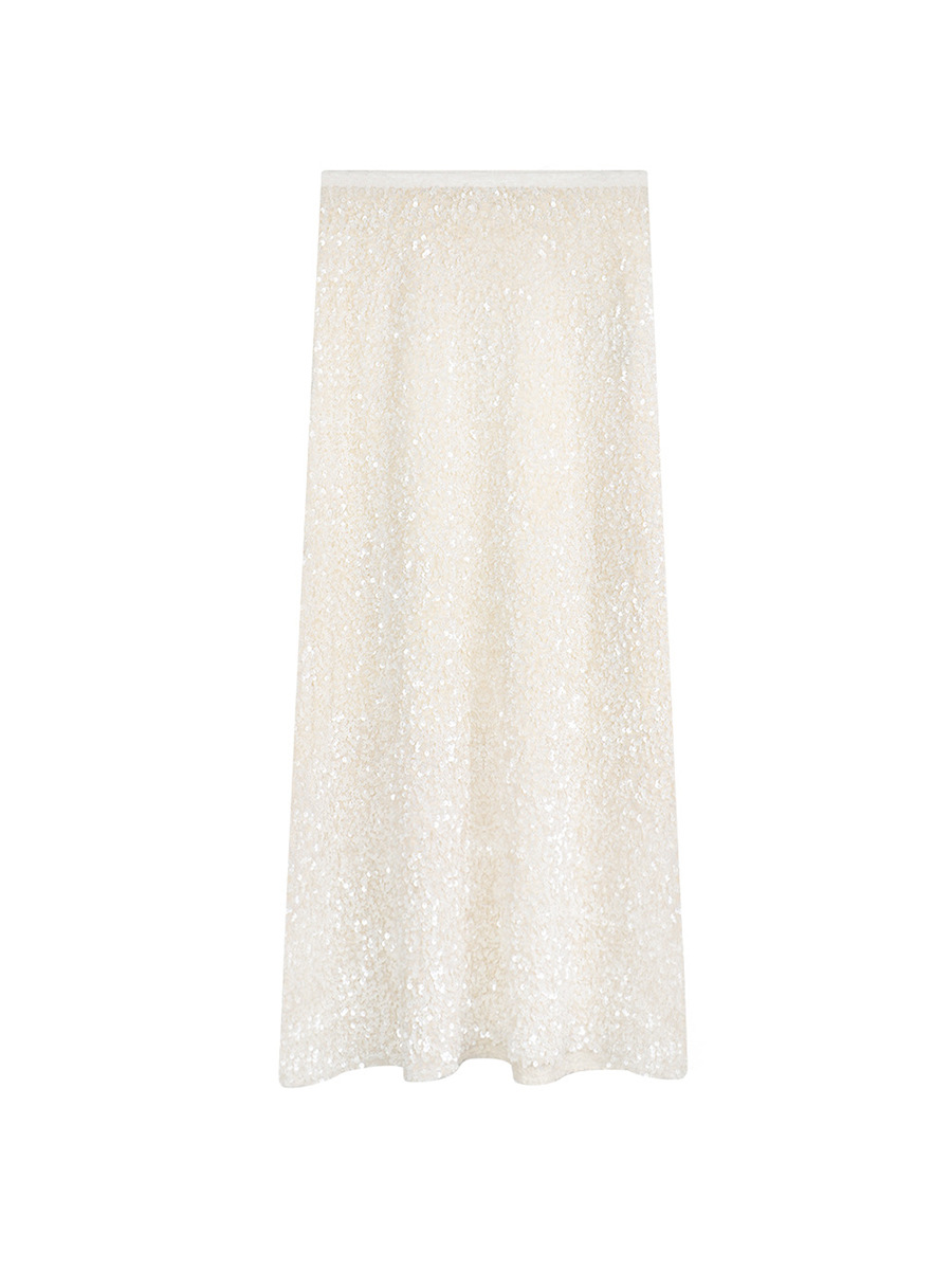 Sparkly Elastic Waistband Fish-Tail Midi Skirt