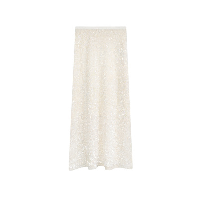 Sparkly Elastic Waistband Fish-Tail Midi Skirt 01